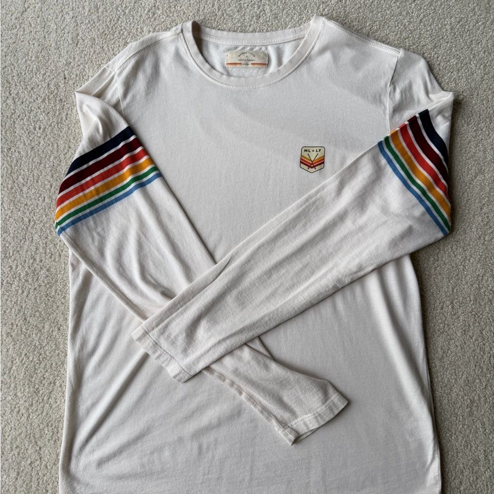 Marine Layer White Tee with Subtle Rainbow Detail